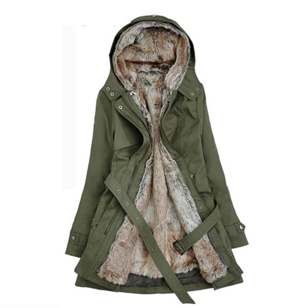 

women's trench coats winter coat women plus size 3xl 2021 warm faux fur liner fashion long parkas ladies korean thick harajuku basic ja, Tan;black