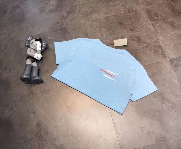 

chest chaoba + cola haze cotton blue t-shirt screen letter printing neckline thread loose drop shoulder men's, Gray