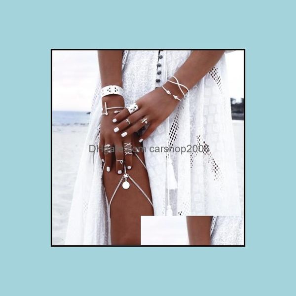 

band rings jewelrybohemian knuckle antique sier arrow cylinder 8pcs fingernail ring sets for girls & ladies drop delivery 2021 ywfpy, Silver