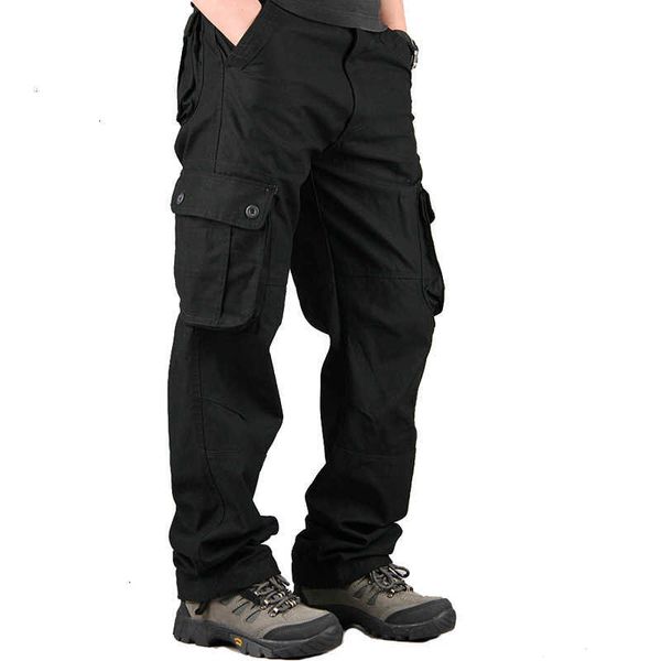 

men's pants straight camouflage men fashion multi pocket overalls tactical army long trousers plus size 44 8g7y, Black