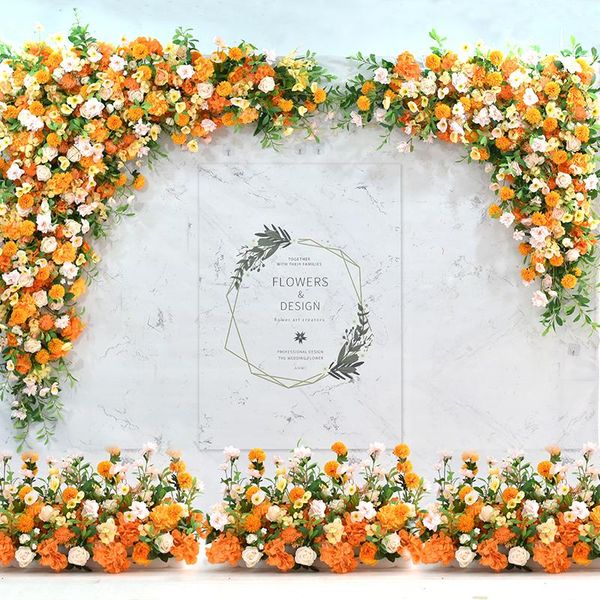

wedding simulation flower row autumn orange set floral art stage layout background wall decoration decorative flowers & wreaths