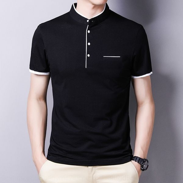 

dzr8 summer men's stand collar short sleeve white white korean men's t-shirts) slim youth solid color blank t-shirt, White;black