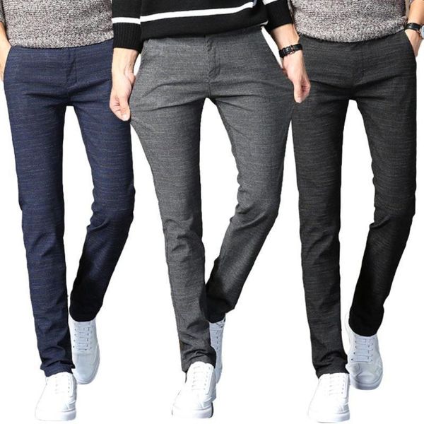 

autumn mens long suit pants slim business formal trousers solid color zip button closure pockets straight men's, Black