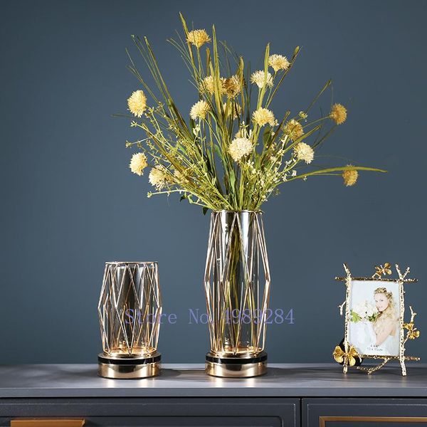 

vases creativity glass vase metal bracket golden transparent flower arrangement accessories modern home decoration