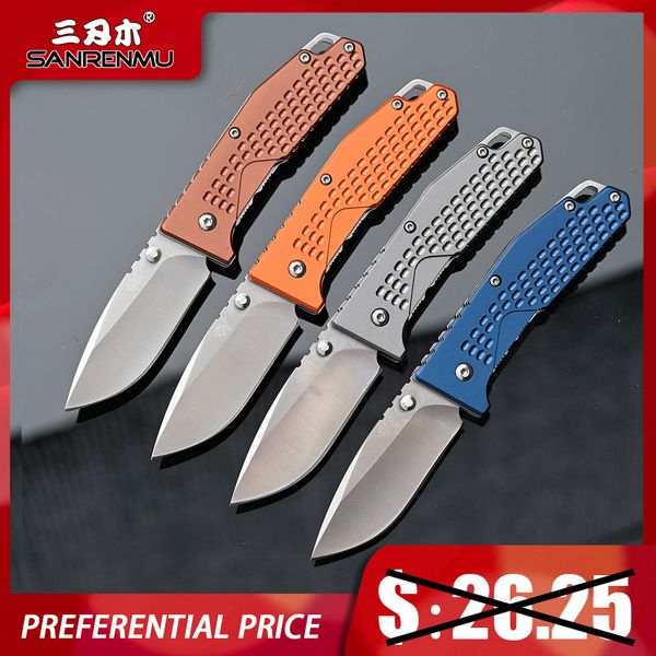 

sanrenmu 7063 pocket foding knife 8cr13mov bade auminum aoy hande outdoor camping hunting cutting surviva fruit edc
