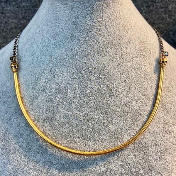 

pendant necklaces luxury fashion decadent aesthetics 2 skulls neklace unique brand vintage black gold color jewelry for women punk collar, Silver