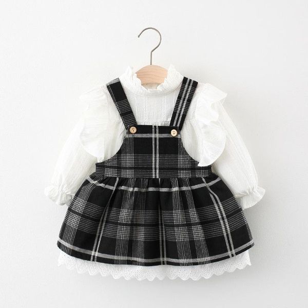 

clothing sets 2021spring baby tshirt and plaid dress, White