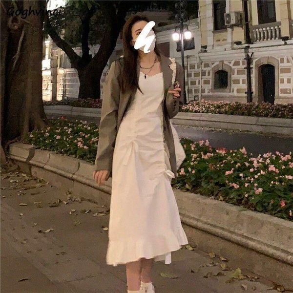 

casual dresses women's sleeveless maxi summer v-neck suspenderloose korean streetwear female elegant drawstring ruffles ruched, Black;gray