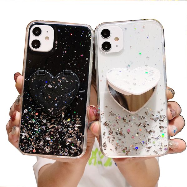 Custodie per telefoni con specchio glitterato di lusso con supporto per iPhone 6s 7 8 plus XS XR 11 12 13 pro max Case uf159