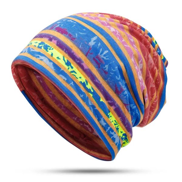 

women cotton earmuffs rainbow stripe beanie hat scarf - pink, Blue;gray