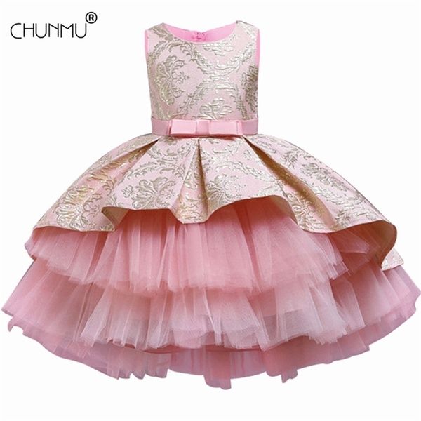 

flower vintage embroidery baby girls dress opening ceremony clothing tutu party elegant wear girls princess dress kids vestidos 210326, Red;yellow