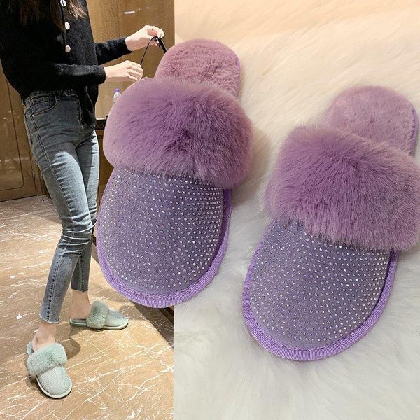 

women's indoor slippers warm plush couple home non-slip autumn and winter shoes women soft comfortable trend, Black