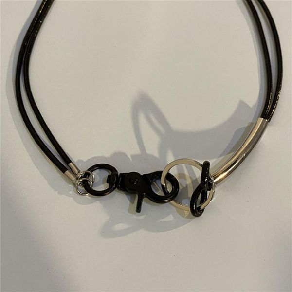 

chains functional leather rope buckle clavicle chain south korea niche design metal texture necklace punk style neutral accessories, Silver