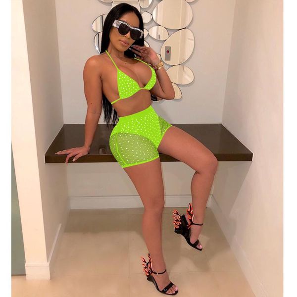 

women's swimwear women swimsuit two-piece set bikini and high waist swimming shorts summer bathing suit beachwear, White;black