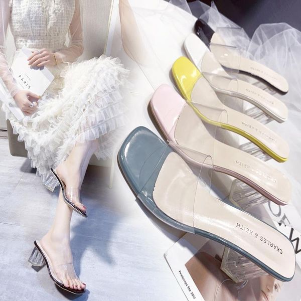 

transparent pvc women slippers indoor high heels summer woman pumps shoes for solid mules, Black