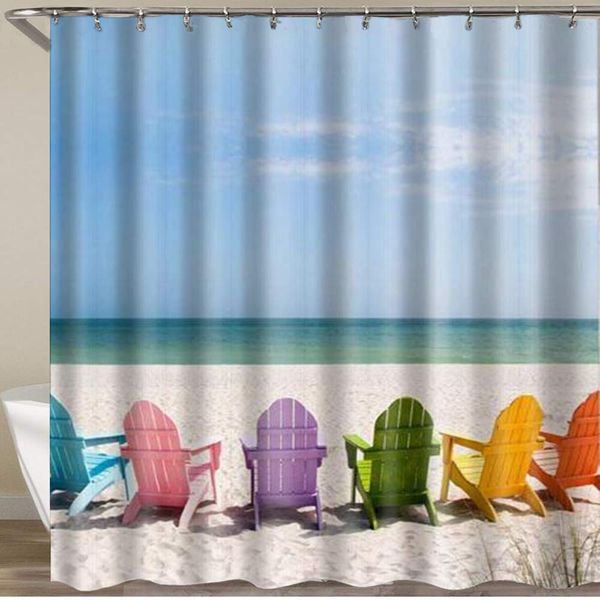 

shower curtain,colorful wooden chairs on the beach digital print,polyester fabric waterproof bath curtains hooks included - 72 x