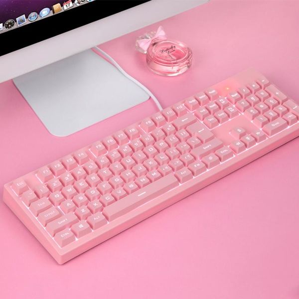 

keyboards pink gaming keyboard wired usb led backlight 104 keycaps for lappc gamer