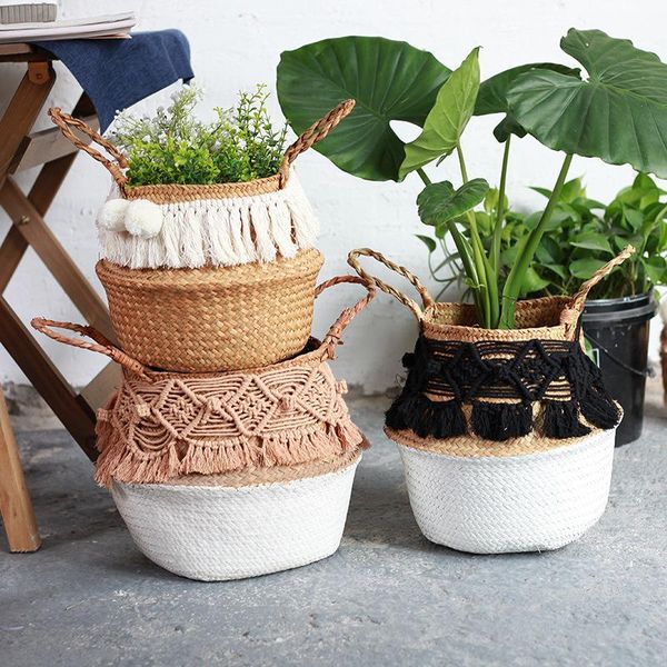 

tapestries nordic hand-woven pendants creative basket decoration home tapestry boho wall hanging