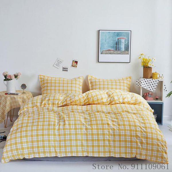 

bedding sets home textiles king  twin size yellow plaid pink duvet cover pillowcase flat sheet girls teen bed linens