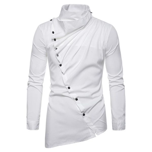 

men's casual shirts 2021 asymmetric inclined placket heap collar long sleeve shirt nx5304, White;black