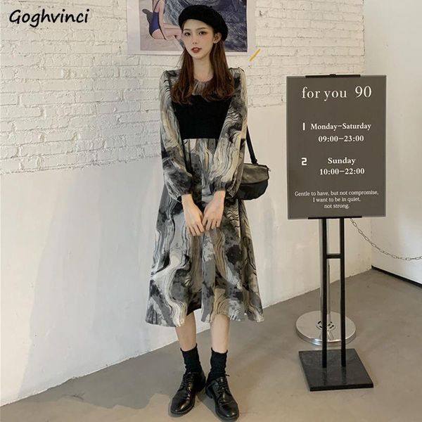 

dress women vintage patchwork elegant long sleeve o-neck maxi dresses korean style womens plus size 3xl casual a-line, Black;gray
