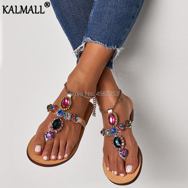 

luxury bling diamond studded gladiator sandaly flip flop summer shoes female crystal gemstone casual flat beach sandals, Black