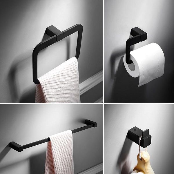 

bath accessory set bathroom hardware european modern towel bars paper holder accessories robe hook ring home decor black a08-624