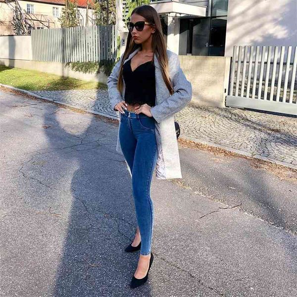 

women's jeans four ways stretchable mid waist plus size jean femme skinny grey for women lady female denim pants wholesale zhhn, Blue