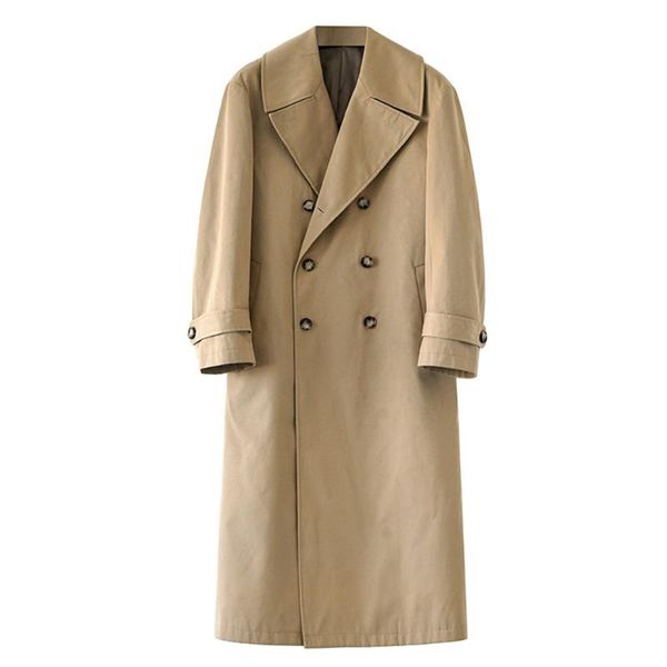 

men's trench coats coat long double-breasted oversize large lapel khaki military jacket autumn and winter british elegant, Tan;black