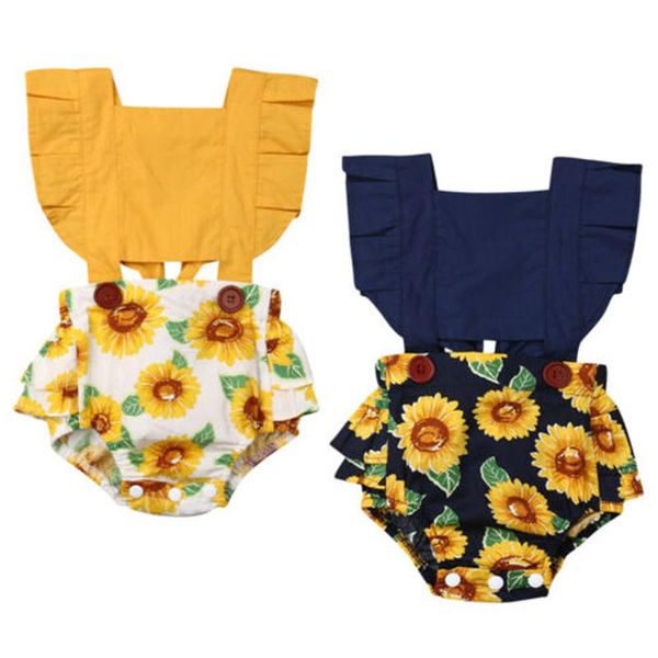 

jumpsuits summer baby girls infant sunflower jumpsuit patchwork bodysuit outfits clothes, Blue