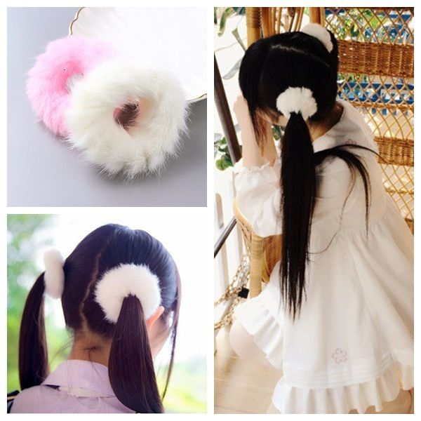 

japan and south korea cute ring hair rope rubber band plush braid mori headband children's girl headdress, Pink