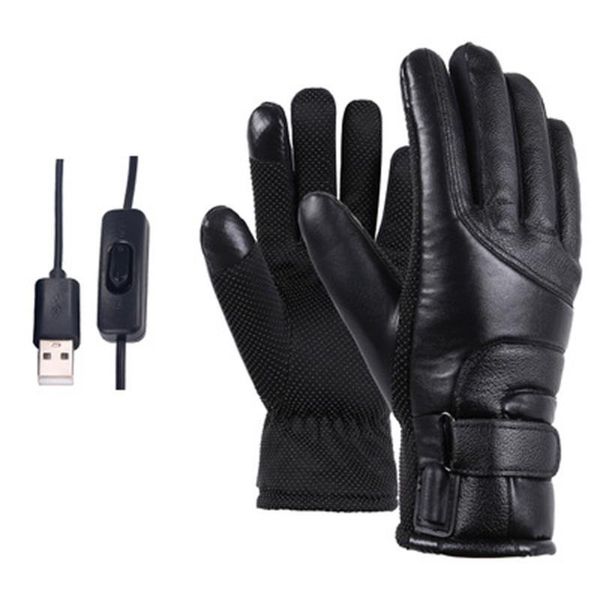 

cycling gloves winter electric heated usb rechargeable waterproof anti-cold heating snowmobile snowboard ski men women, Black