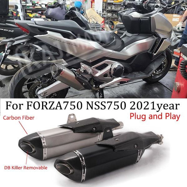 

motorcycle exhaust system escape modified carbon fiber muffler connect the original plug and play for forza750 nss750 2021year