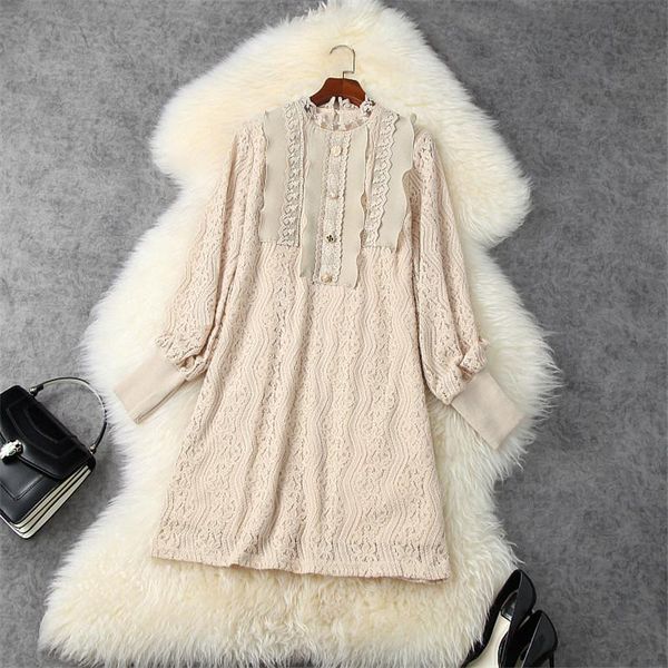 

casual dresses 2021 spring women elegant designer lantern sleeve ruffle lace dress female clothes loose robe femme short vestidos, Black;gray