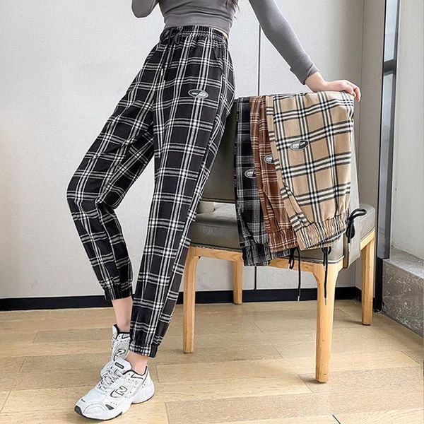 

women's pants & capris 2021 autumn winter plaid women streetwear harem trousers elastic high waist hip hop sweatpants fashion casual cl, Black;white