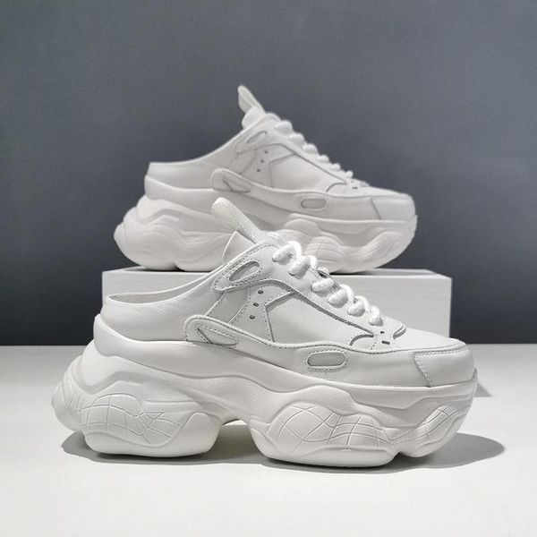 

slippers wearing baotou semi-slippers, women's ins leisure and thick bottom increased summer 2021 korean version joker lazy daddy shoes, Black