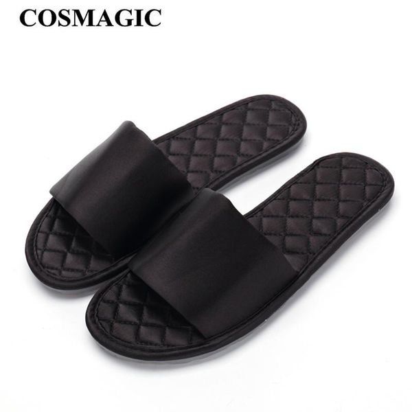 

slippers cosmagic 2021 women silk indoor slipper lightweight soft sole house bedroom floor el outside open toe, Black