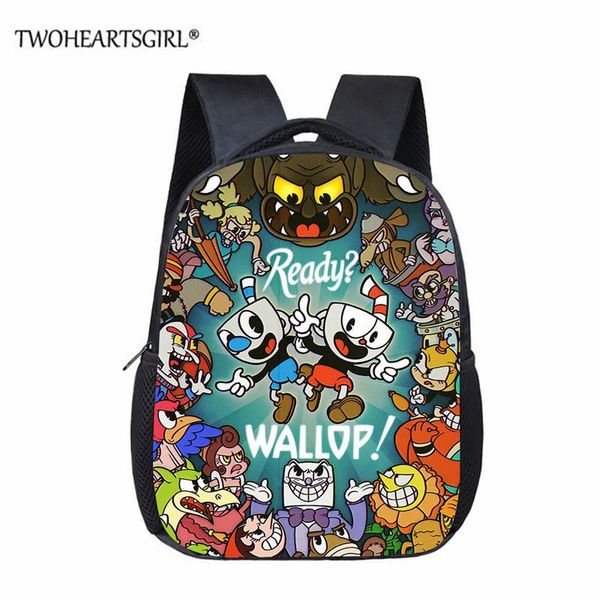 

school bags twoheartsgirl 12 inch cartoon cuphead / mughead 3d printed children bookbag toddler bag boys girls mochilas for kids