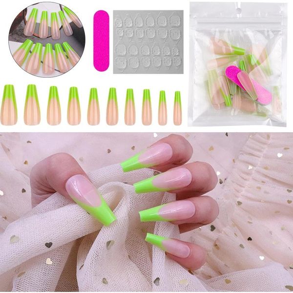 

false nails coffin fake nail detachable full cover acrylic ballerina extension diy art french manicure tools, Red;gold