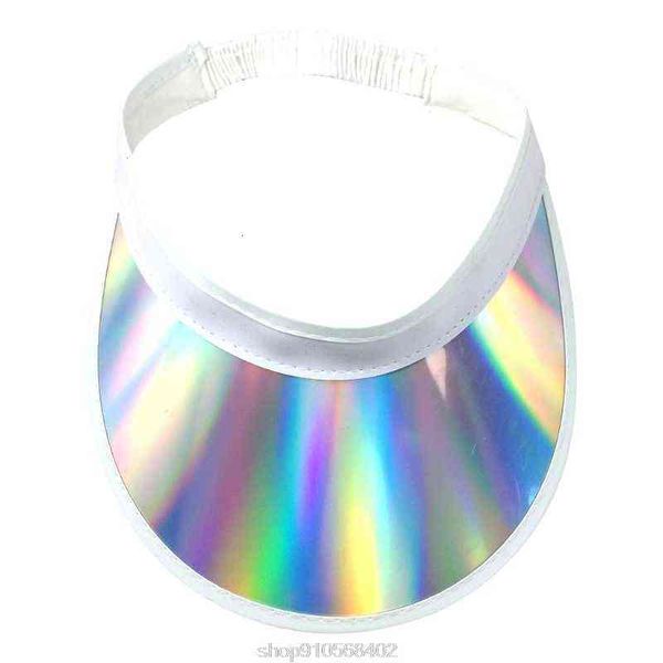 

metallic hologram colored plastic wide curved brim sun hat elastic strap back hip hop empty peaked n04 20 dropshipping, Blue;gray