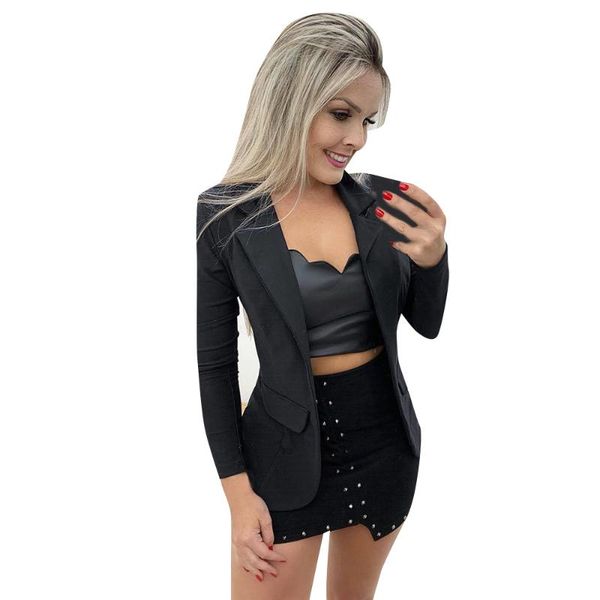 

women's jackets womens and coats open stitch turn-down collar solid office lady jacket outwear, Black;brown