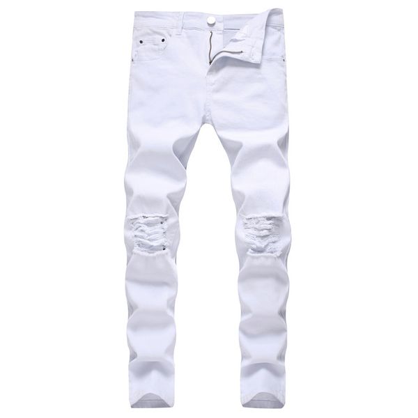 

GODLIKEU White Mens Jeans Ripped Distrsed Black ny Denim Hip Hop Button Stretch, Blue