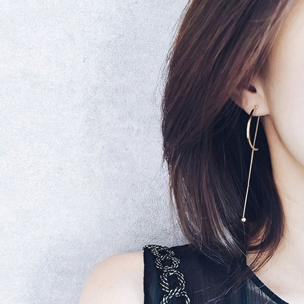 

a0198 version new simple ear ornaments c-shaped hollow out asymmetric tassel earrings long ear ornaments female, Silver