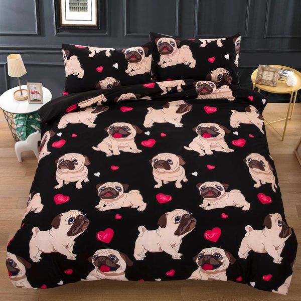 

bedding sets black dog cute pug 3d print comforter set duvet covers pillowcase home textile  king size luxury bed linen gift kid