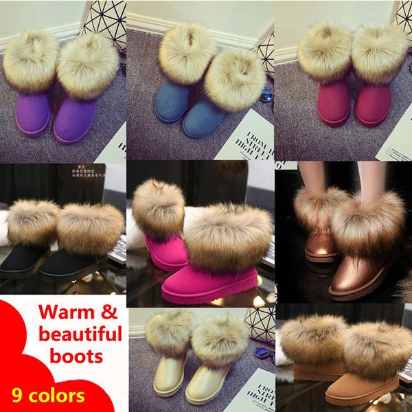 

boots women fur ladies winter warm ankle for snow shoes style round-toe slip on female flock boot, Black