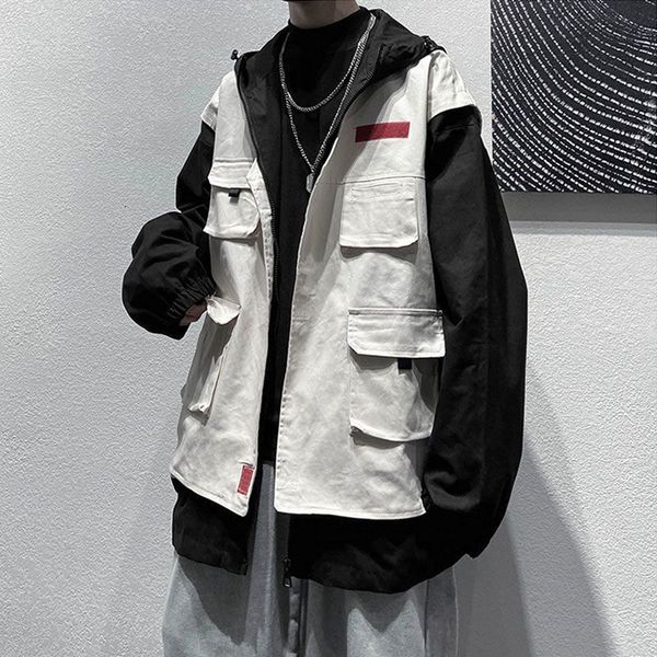 

men's hoodies & sweatshirts hip hop jacket, multi-functional street clothes, korean trend, large contrast punk hunter, spring 2021, Black