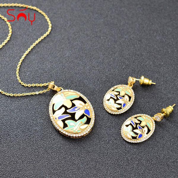 

earrings & necklace sunny jewelry selling set for women pendant cubic zirconia enamel party wedding gift, Silver