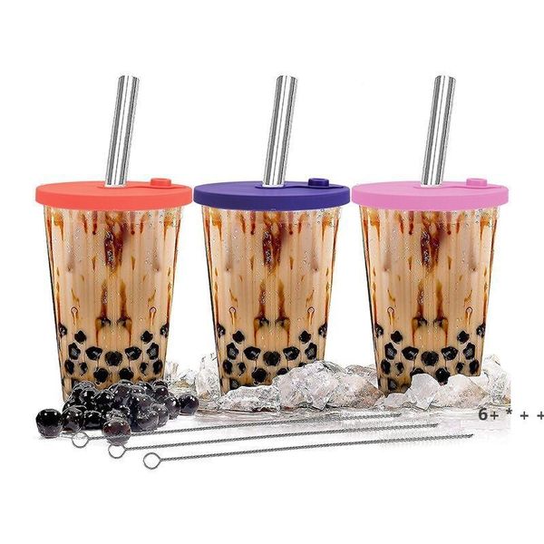 

reusable boba cup 16oz double wall thick plastic tumbler leak proof design bubble tea mug sea shipping rrb13239