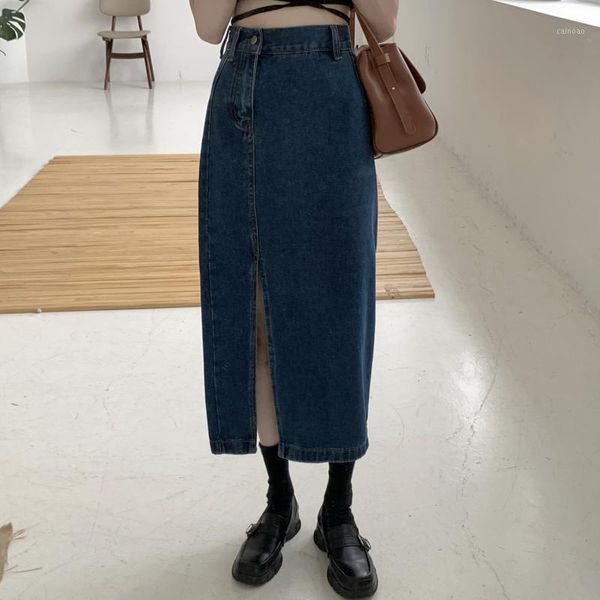 

skirts hzirip spring summer irregular high waist side slit denim skirt female 2021 fashion all-match casual gentle, Black