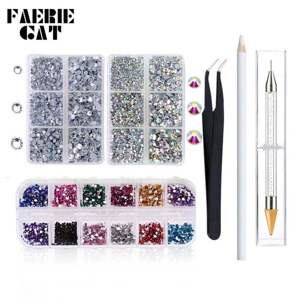 

nail art kits set diy glass ab colorful crystal rhinestones decoration tweezer dual-ended wax dotting pen for manicure tool